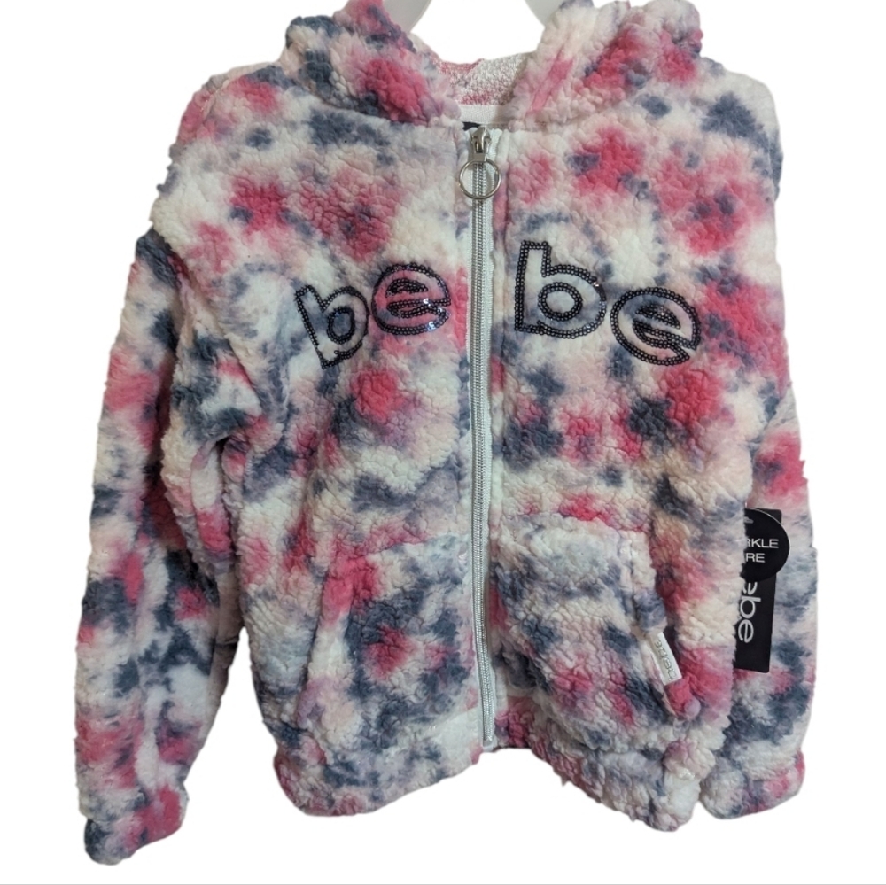 Bebe Kids Girl Hooded Coat Sz 5/6 Pink Zip Up Soft K-373